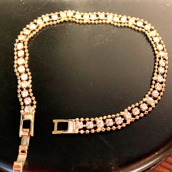 Gold Tone Diamond Accent Gold Beaded Sided Tennis Bracelet - Picture 5 of 11